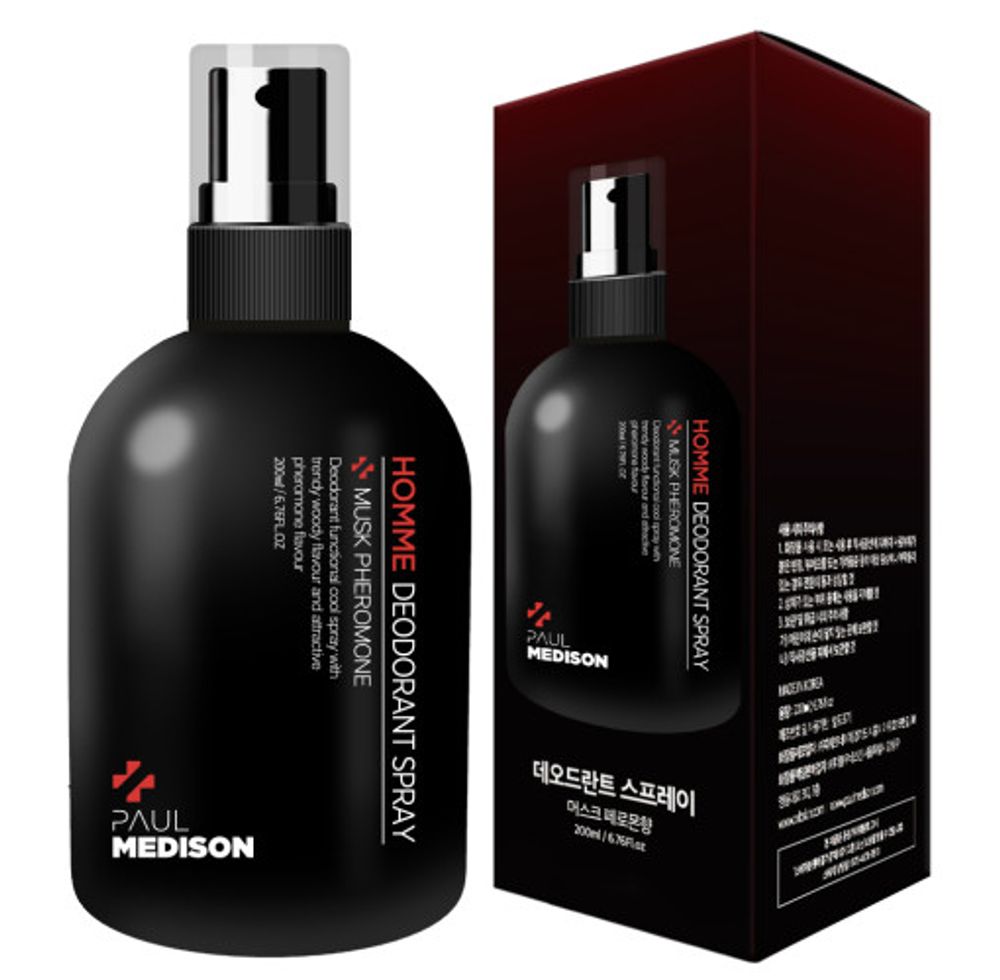 [Paul Medison] Homme Deodorant Spray _ Musk Pheromone Scent _  200ml/ 6.76 Fl.oz, 4-in-1 Anti odor, Anti sweat Deodorant Spray _ Made in Korea